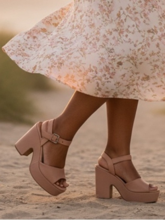 Anna Shoes - Anna 7 Nude Stacie Women’s Chunky Platform Sandals Beige Tan Pink